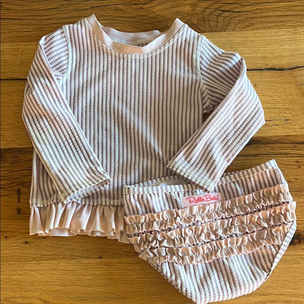 Ruffle Butts Pink Striped 2T Swimsuit